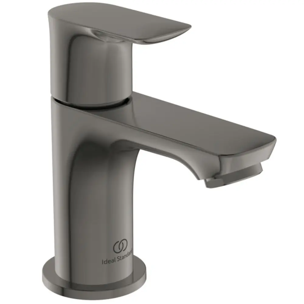 Einzelnes Standventil in mattem Grau von Ideal Standard, mit flacher Oberseite und einem Auslauf, geeignet für Waschbeckeninstallationen.